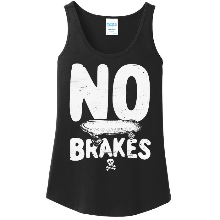 No Brakes Skull & Crossbones Skateboard Apparel Ladies Essential Tank