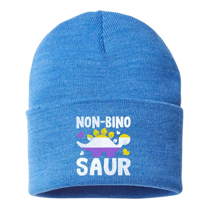 Non Bino Saur Dinosaur Aagender Non Binary Gift Sustainable Knit Beanie