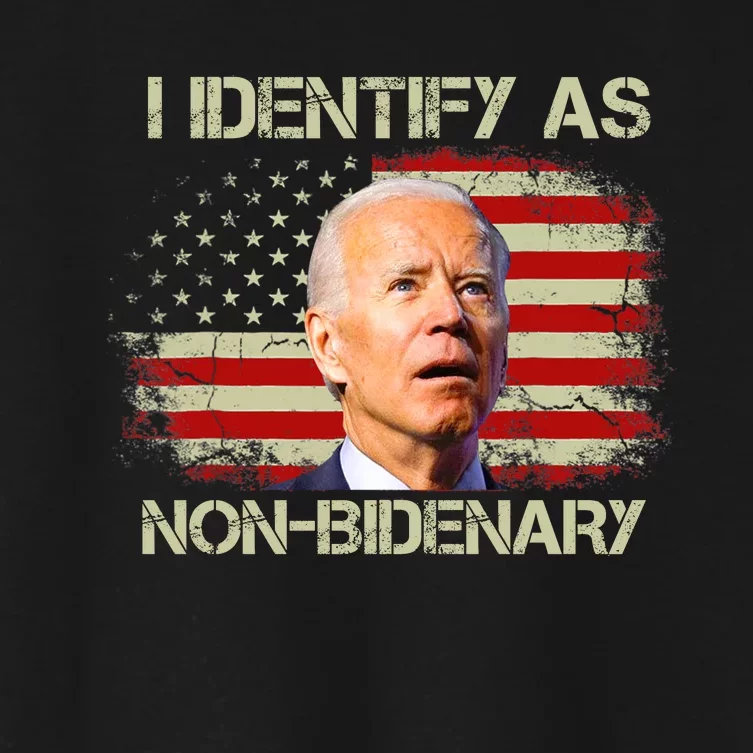 Non Bidenary Shirt I Identify As Non Bidenary Anti Biden American US Flag Women's Crop Top Tee