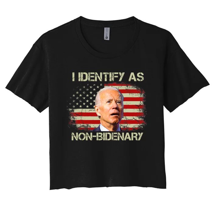 Non Bidenary Shirt I Identify As Non Bidenary Anti Biden American US Flag Women's Crop Top Tee