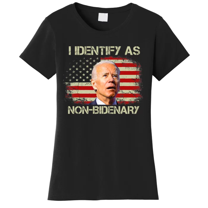 Non Bidenary Shirt I Identify As Non Bidenary Anti Biden American US Flag Women's T-Shirt