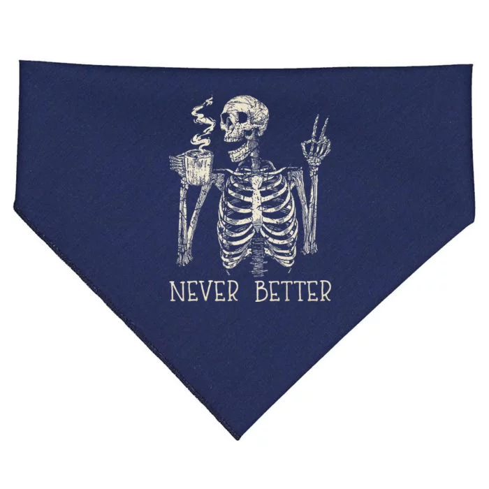 Never Better Skeleton Drinking Coffee Halloween Party USA-Made Doggie Bandana