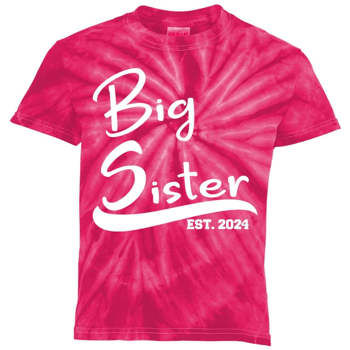 New Big Sister Est 2024 Family Gift Kids Tie-Dye T-Shirt