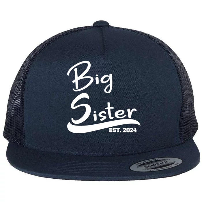 New Big Sister Est 2024 Family Gift Flat Bill Trucker Hat