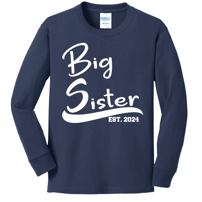 New Big Sister Est 2024 Family Gift Kids Long Sleeve Shirt