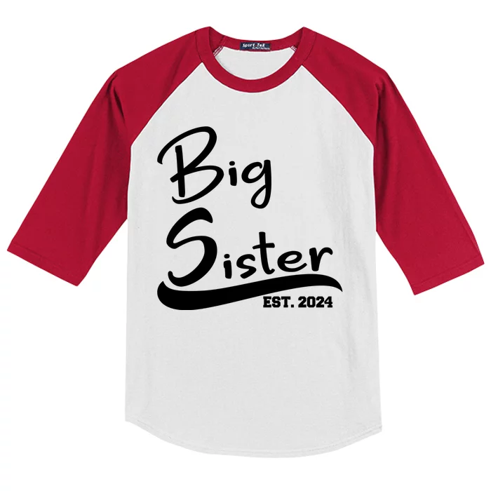 New Big Sister Est 2024 Family Gift Kids Colorblock Raglan Jersey