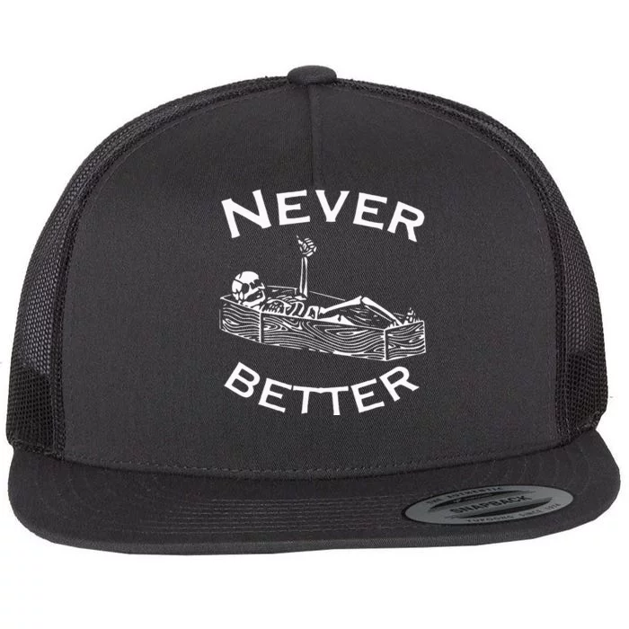 Never Better Skeleton Lazy Halloween Costume Funny Skull Flat Bill Trucker Hat