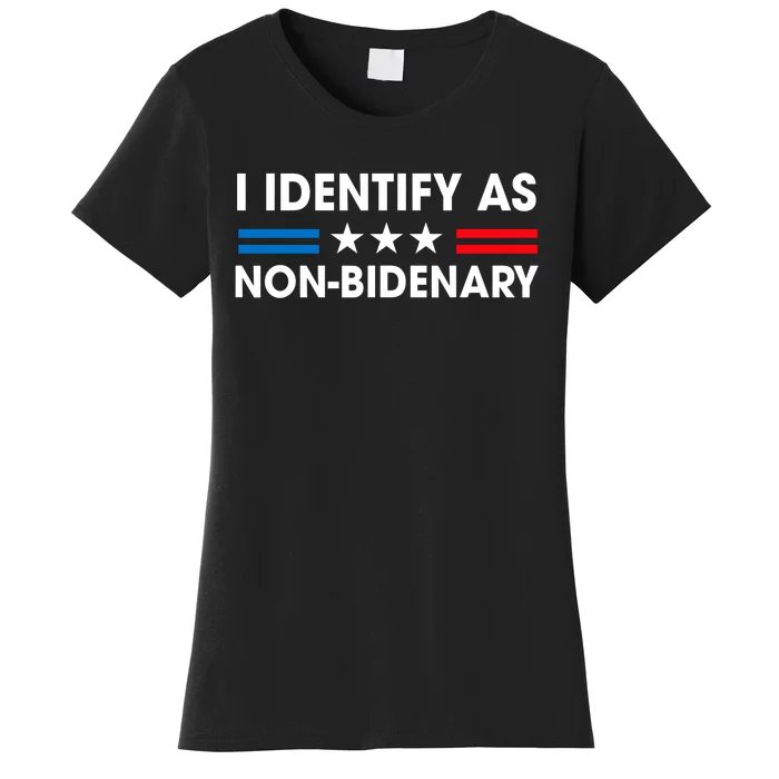 Non Bidenary Shirt I Identify As Non Bidenary Anti Biden American US Flag Women's T-Shirt