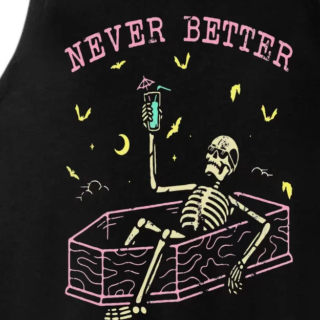 Never Better Skeletons Relaxing In Coffin Night Ladies Tri-Blend Wicking Tank