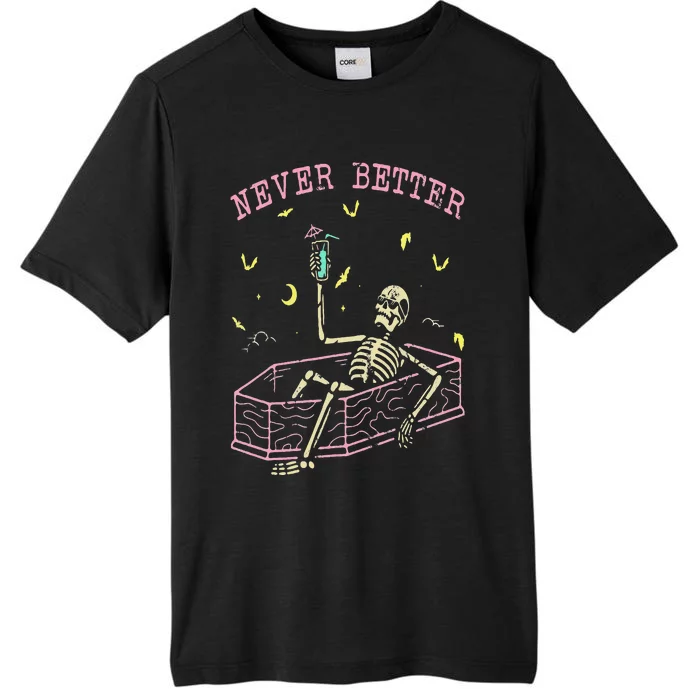 Never Better Skeletons Relaxing In Coffin Night ChromaSoft Performance T-Shirt