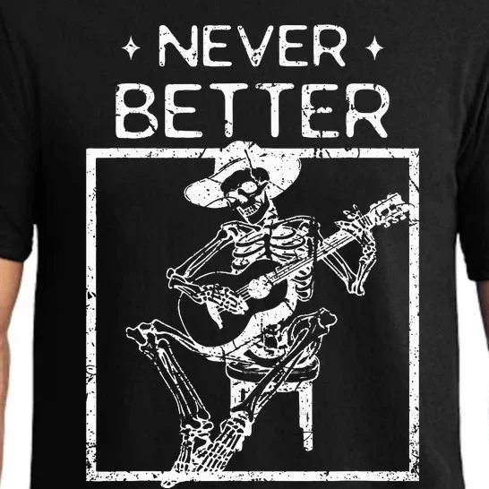 Never Better Skeleton Playing Guitar Country Music Pajama Set