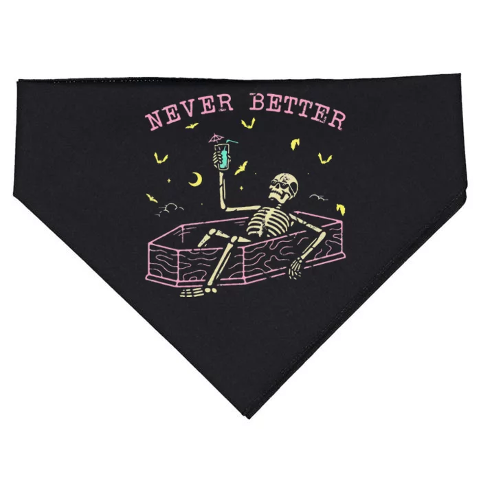 Never Better Skeletons Relaxing In Coffin Night USA-Made Doggie Bandana