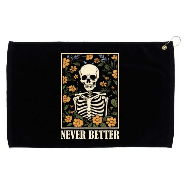 Never Better Skeleton Floral Funny Skull Halloween Grommeted Golf Towel