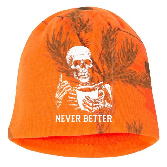 Never Better Skeleton Drinking Coffee Halloween Kati - Camo Knit Beanie