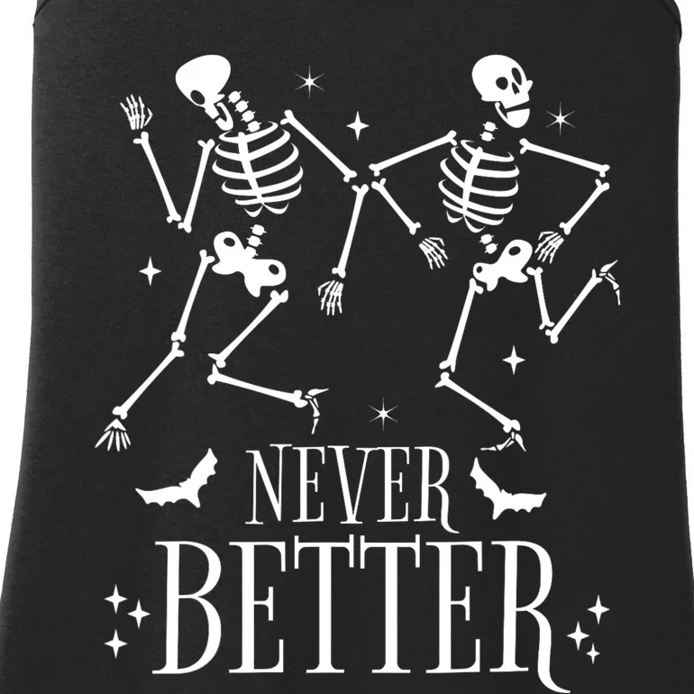 Never Better Skeleton Couple Dancing Funny Halloween Ladies Essential Tank