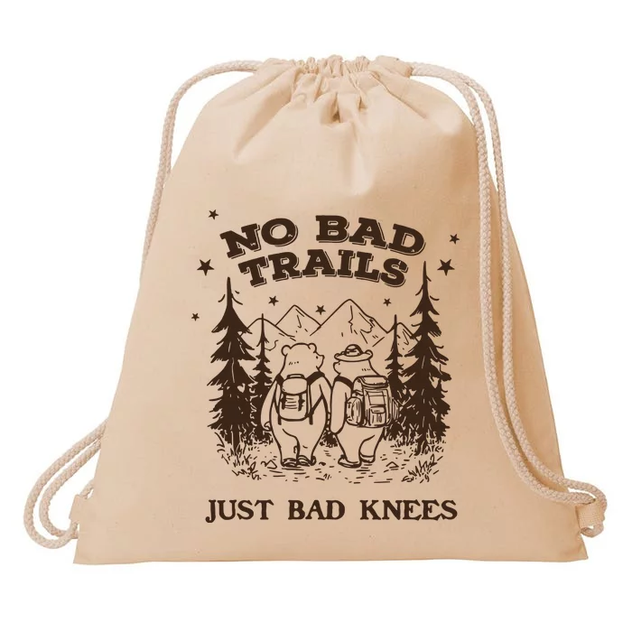 No Bad Trails Just Bad Knees Cute Bears Hiking Vintage Drawstring Bag