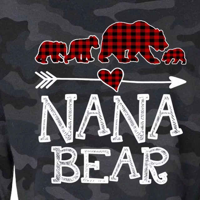 Nana Bear Three Cubs Red Plaid Mama Christmas Pajama Gift Cropped Pullover Crew