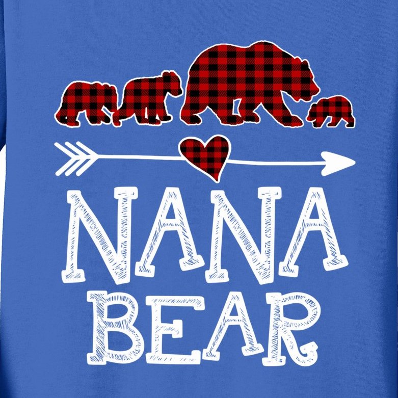Nana Bear Three Cubs Red Plaid Mama Christmas Pajama Gift Kids Long Sleeve Shirt