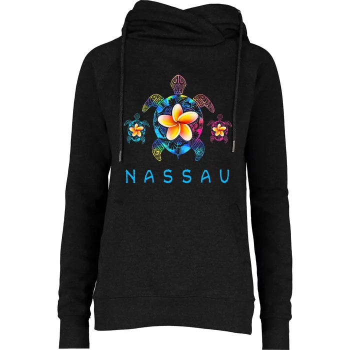 Nassau Bahamas Tribal Tie Dye Sea Turtle Womens Funnel Neck Pullover Hood