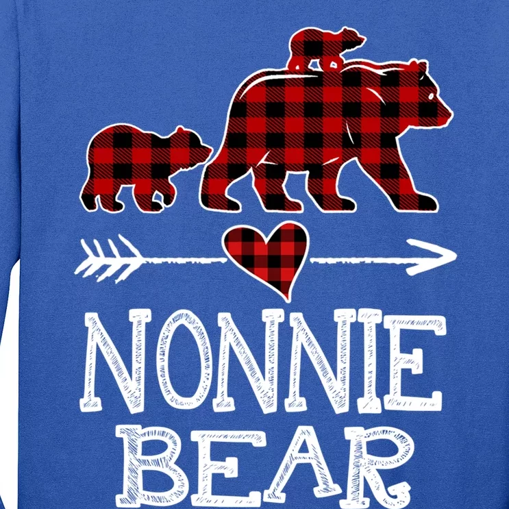 Nonnie Bear Two Cubs Red Plaid Nonnie Christmas Pajama Cute Gift Long Sleeve Shirt