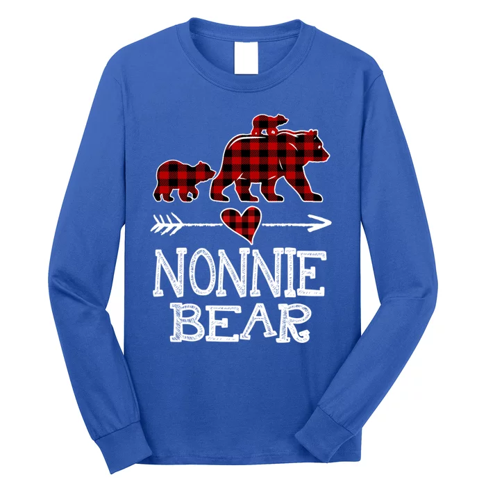 Nonnie Bear Two Cubs Red Plaid Nonnie Christmas Pajama Cute Gift Long Sleeve Shirt