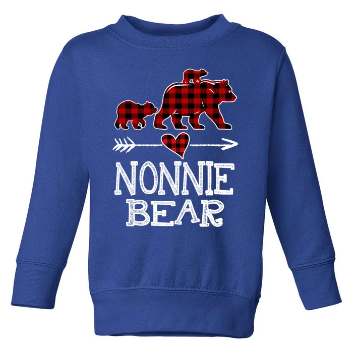 Nonnie Bear Two Cubs Red Plaid Nonnie Christmas Pajama Cute Gift Toddler Sweatshirt