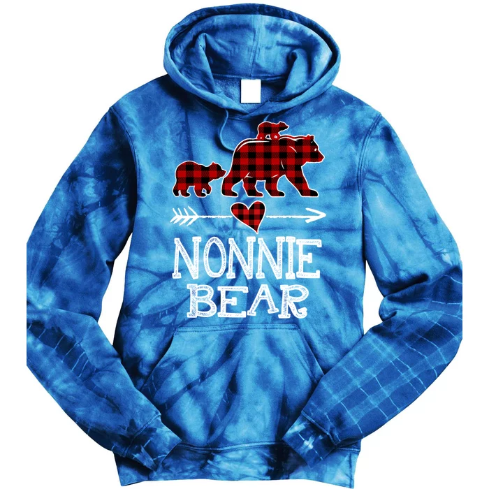 Nonnie Bear Two Cubs Red Plaid Nonnie Christmas Pajama Cute Gift Tie Dye Hoodie