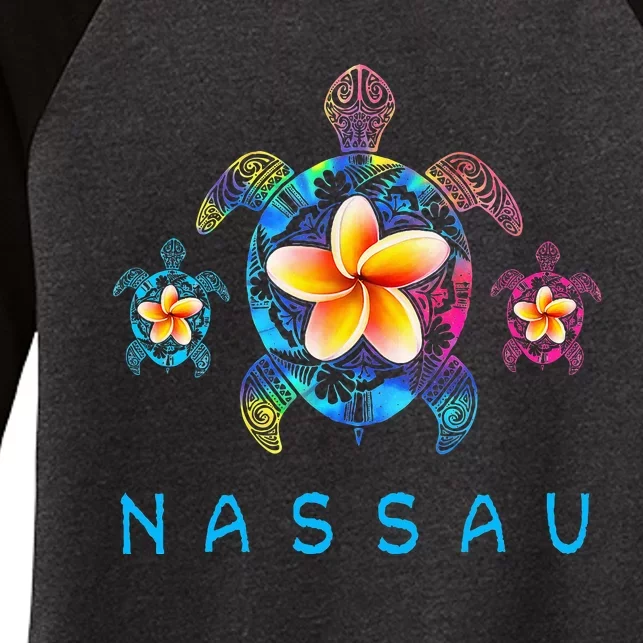 Nassau Bahamas Tribal Tie Dye Sea Turtle Women's Tri-Blend 3/4-Sleeve Raglan Shirt