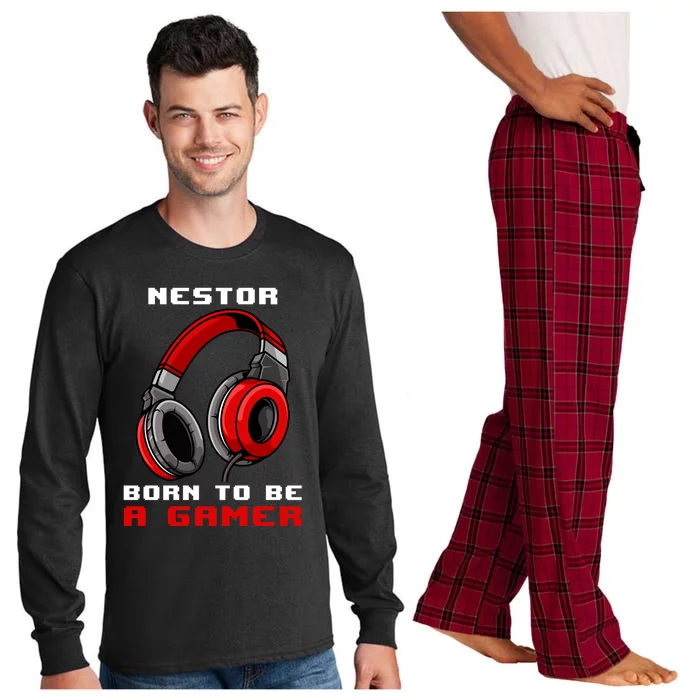 Nestor Born To Be A Gamer Personalized Gift Long Sleeve Pajama Set