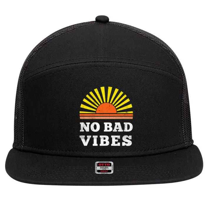 No Bad Vibes Retro Summer Sunset Think Positive Wellbeing 7 Panel Mesh Trucker Snapback Hat