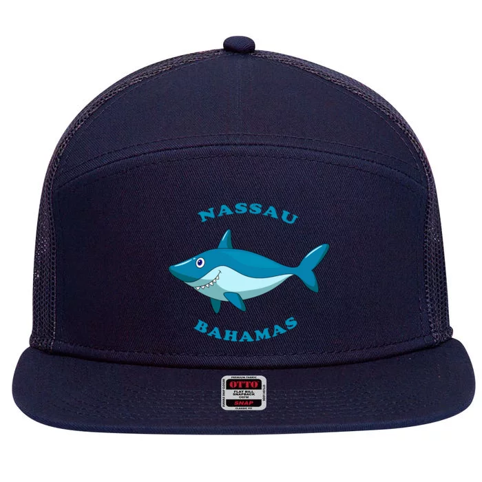 Nassau Bahamas Vintage ChildrenS Shark Vacation Gift 7 Panel Mesh Trucker Snapback Hat