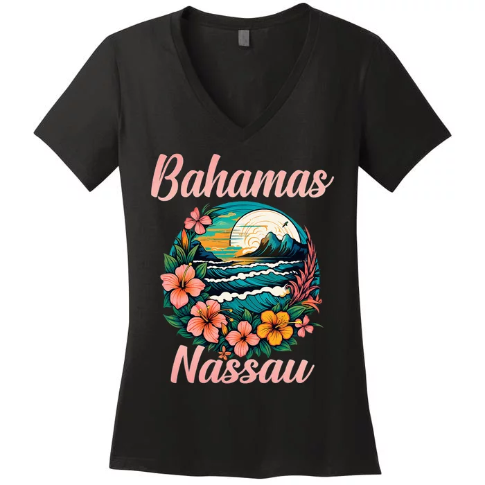 Nassau Bahamas Vacation Proud Bahamas Bahamian Beach Women's V-Neck T-Shirt