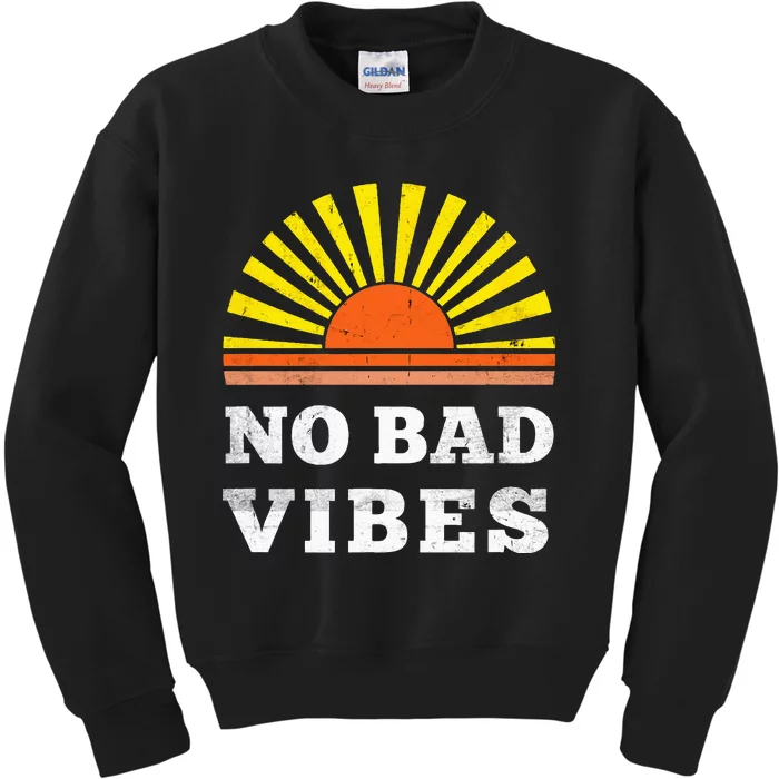 No Bad Vibes Retro Summer Sunset Think Positive Wellbeing Kids Sweatshirt