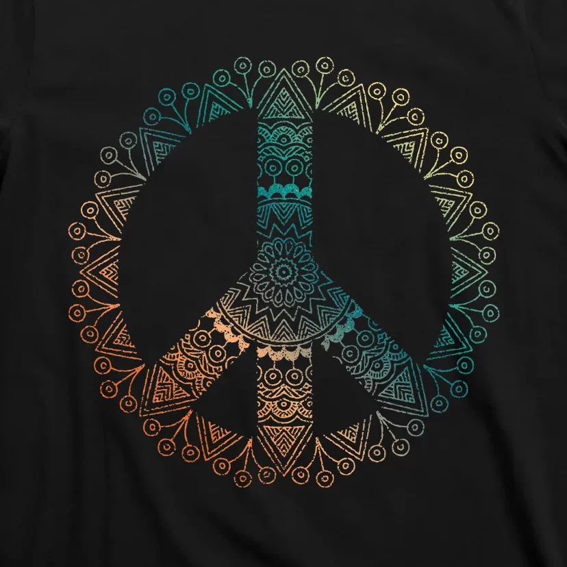 Neutral Boho Yoga Ornate Mandala Peace Sign Hippie T-Shirt