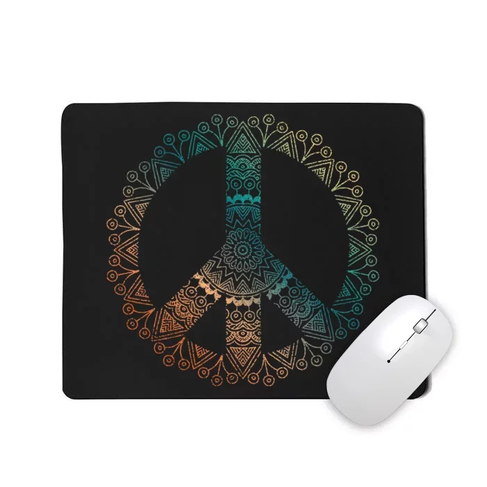 Neutral Boho Yoga Ornate Mandala Peace Sign Hippie Mousepad