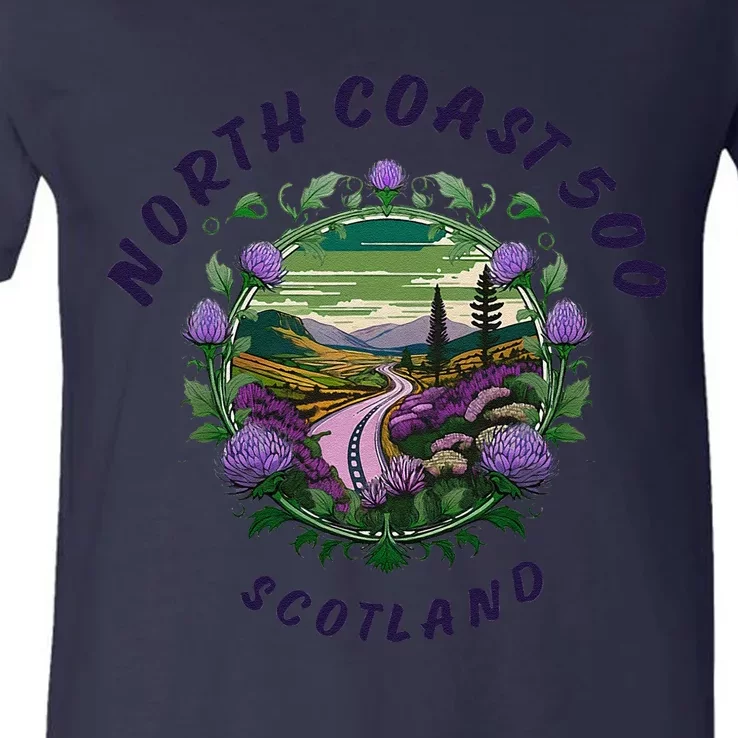 North Coast 500 Scotland Driving Inspired Scottish Nc500 V-Neck T-Shirt