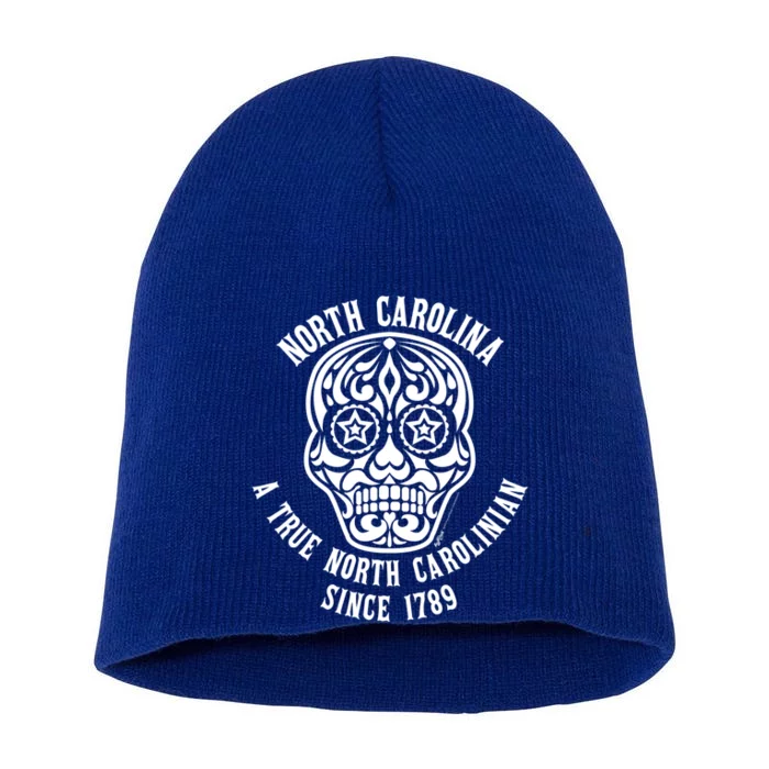 North Carolina A True North Carolinian 4th Of July Skull Gift Short Acrylic Beanie