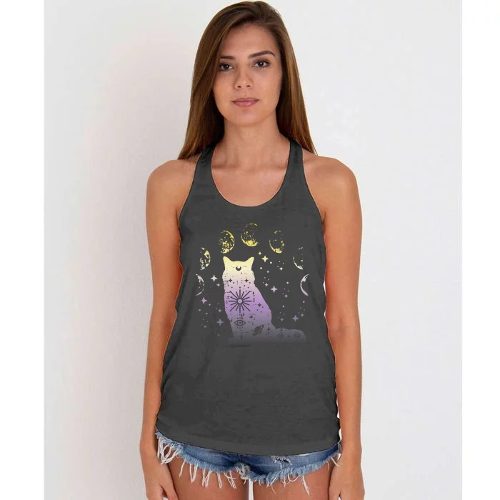 Nonbinary Cat Astronomy Non Binary Enby Lgbt Women's Knotted Racerback Tank