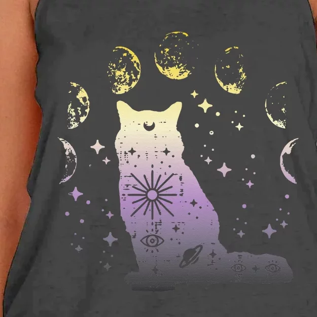 Nonbinary Cat Astronomy Non Binary Enby Lgbt Women's Knotted Racerback Tank