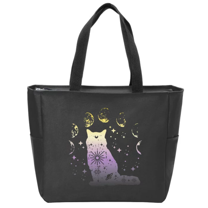 Nonbinary Cat Astronomy Non Binary Enby Lgbt Zip Tote Bag