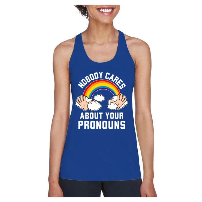 Nobody Cares About Your Pronouns Women's Racerback Tank