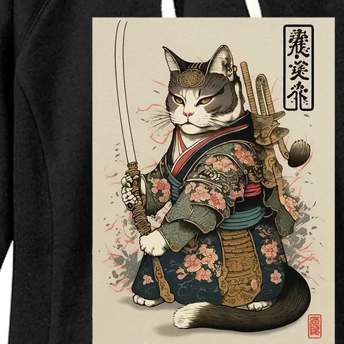 Ninja Cat Anime Style Samurai Cat Women's Fleece Hoodie