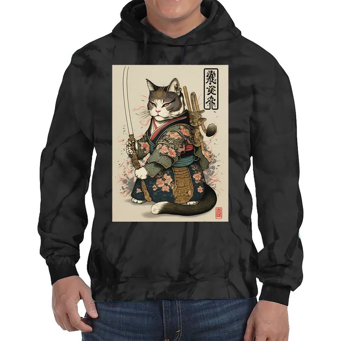 Ninja Cat Anime Style Samurai Cat Tie Dye Hoodie