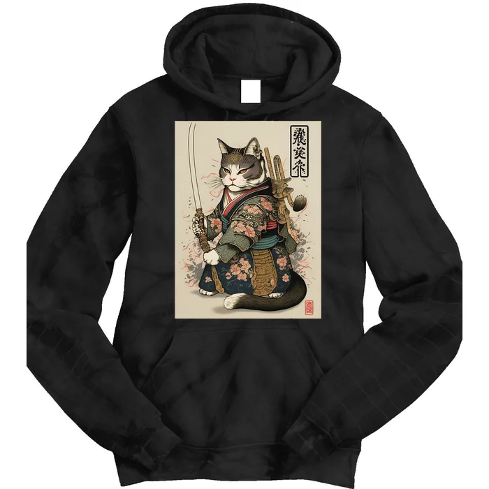 Ninja Cat Anime Style Samurai Cat Tie Dye Hoodie