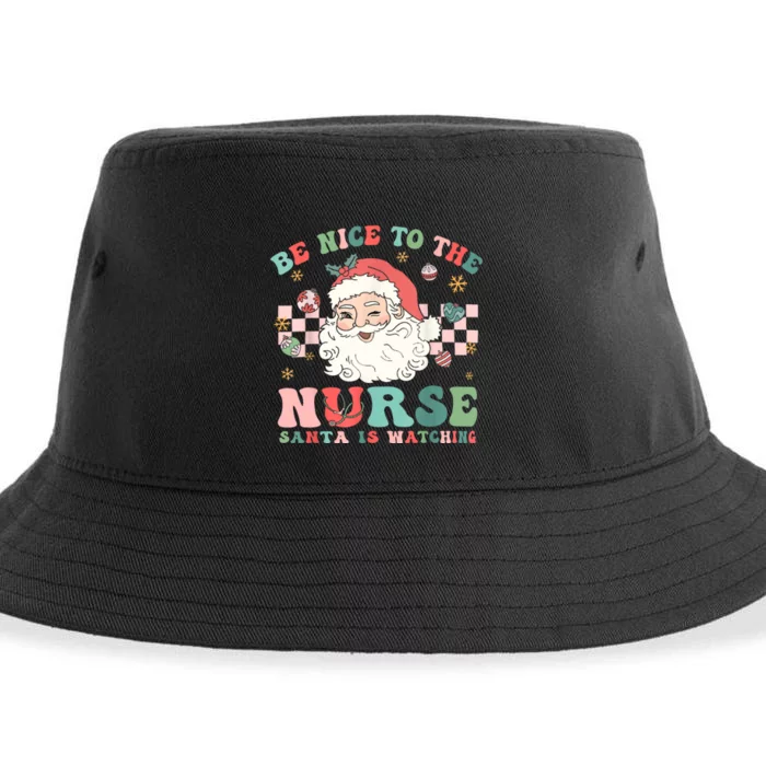 Nurse Christmas Be Nice To The Nurse Santa Is Watching Sustainable Bucket Hat