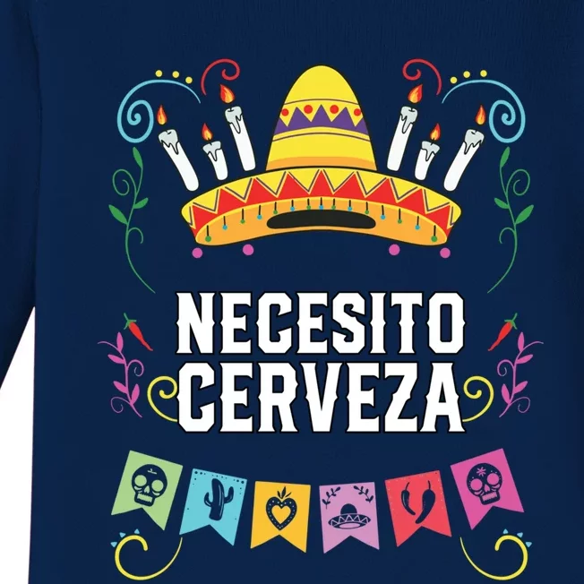 Necesito Cerveza Beer Er Alcoholic Mexican Gift Baby Long Sleeve Bodysuit