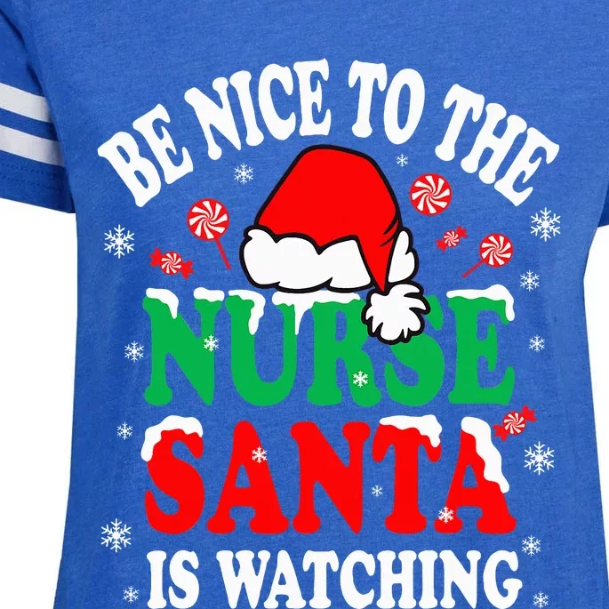 Nurse Christmas Be Nice To The Nurse Santa is Watching Enza Ladies Jersey Football T-Shirt