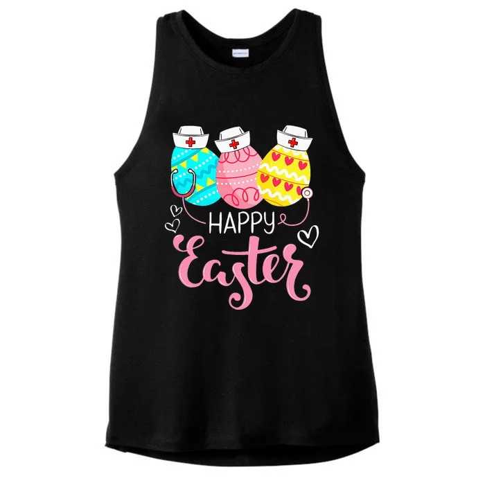 Nursing Cute Bunny Egg Nurse Stethoscope Happy Easter Day Ladies Tri-Blend Wicking Tank