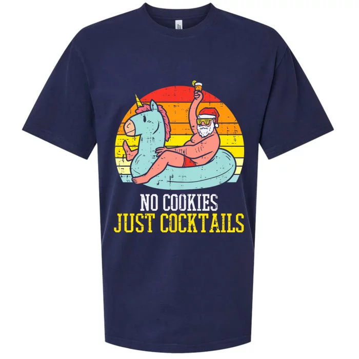 No Cookies Cocktails Santa Summer Christmas In July Xmas Sueded Cloud Jersey T-Shirt