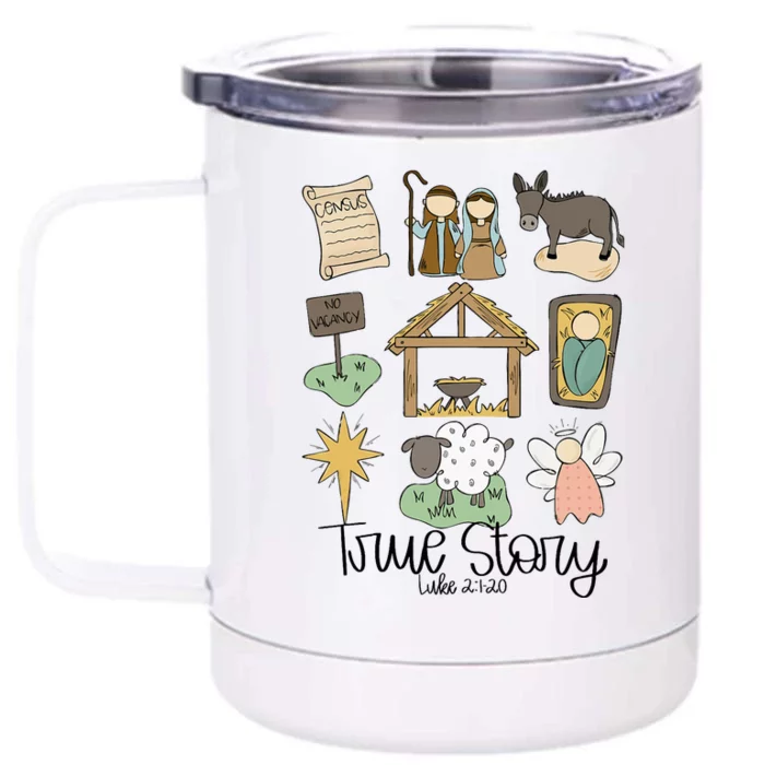 Nativity Christian Christmas Xmas True Story Manger Front & Back 12oz Stainless Steel Tumbler Cup